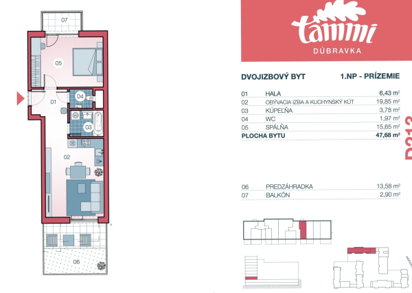 REZERVOVANÉ! Na  PREDAJ 2 izbový byt s predzáhradkou a balkónom, garážovým státím v novostavbe TAMMI, Pri Hrubej lúke, Dúbravka, Bratislava