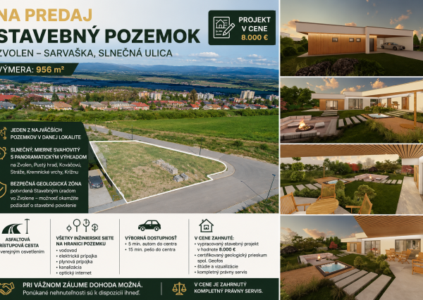 Na predaj stavebný pozemok s projektom – Zvolen Sarvaška